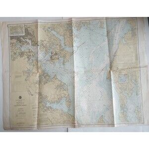Vintage 1980 Chesapeake Bay Approaches To Baltimore Harbor Map 48" X 36" NOAA